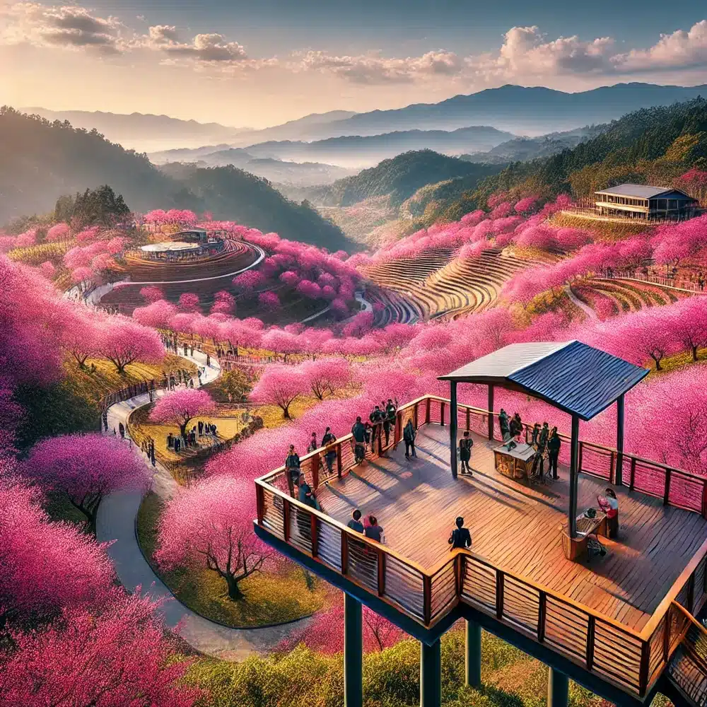 南投賞櫻熱門景點推薦：山坡櫻花與觀景平台